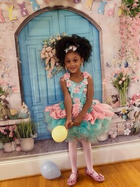 Girls Pink & Teal Floral Pageant Dress